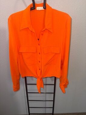 Say Anything Orange Tie-Front Button Shirt